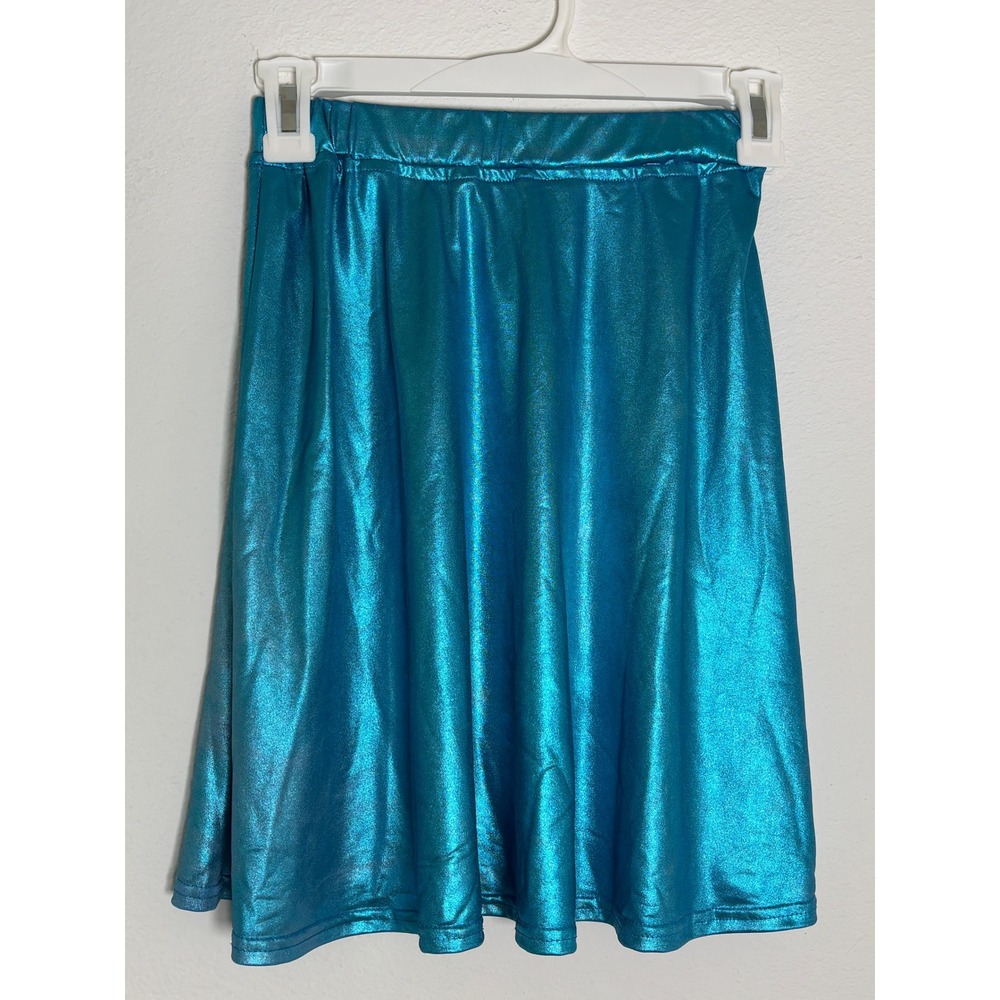 Pumpkino Metallic Teal Blue Skater Skirt Shiny Holographic Rave Festival Small